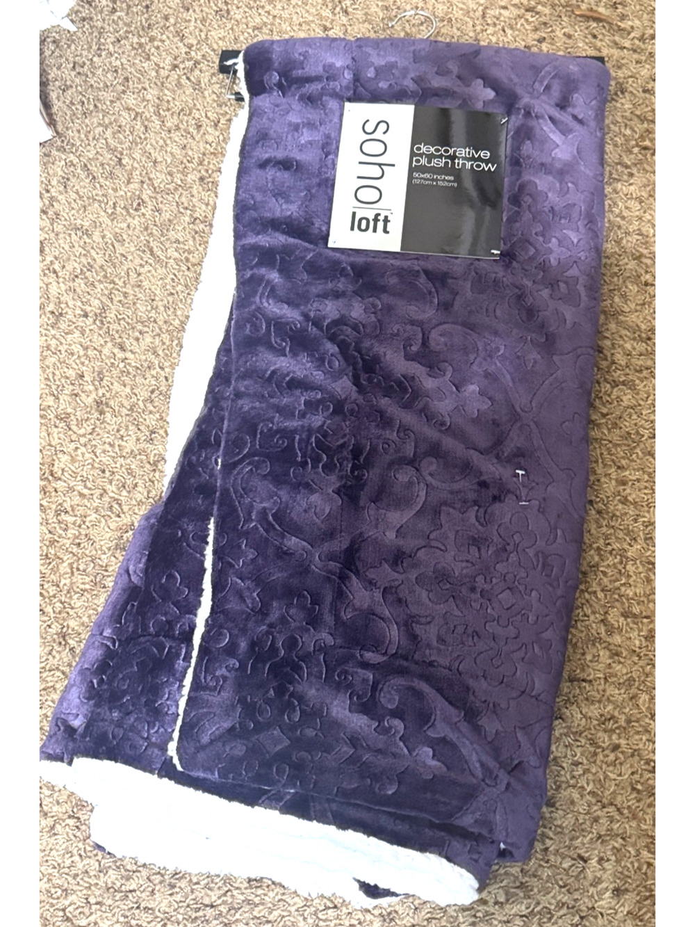 NWT SOHO LOFT 50 X 60" Blanket Plush Decorative Throw Purple embossed